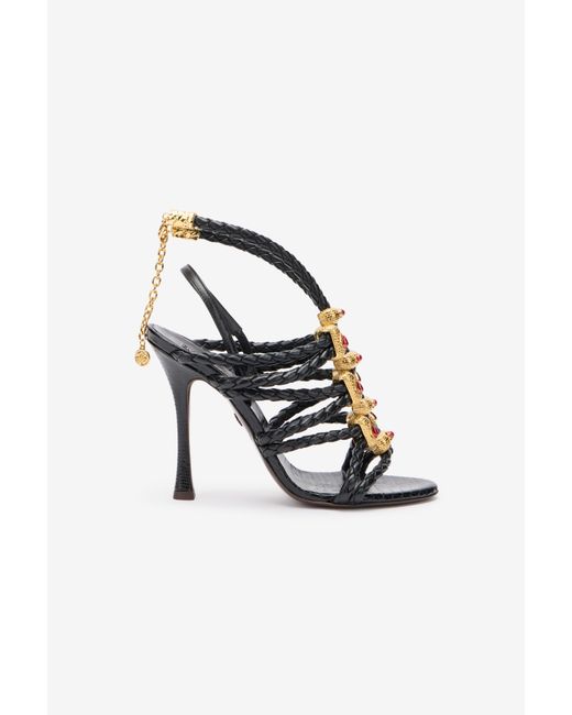 Roberto Cavalli Black Braided Jewelled Cage Sandal