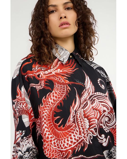 Roberto Cavalli Red Short Dress With And Dragon Print
