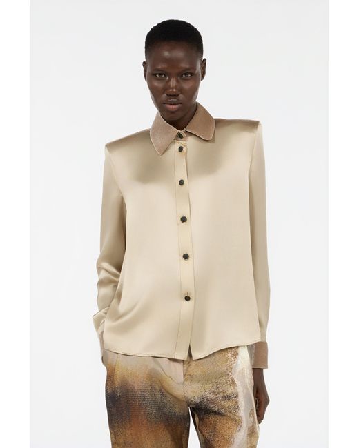 Roberto Cavalli Natural Silk Shirt With Velvet Inserts
