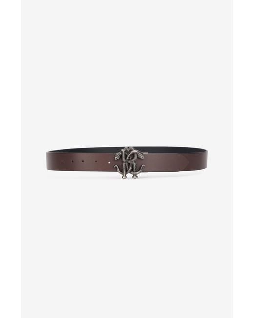 Roberto Cavalli Black Belt With Monogram Mirror Snake for men