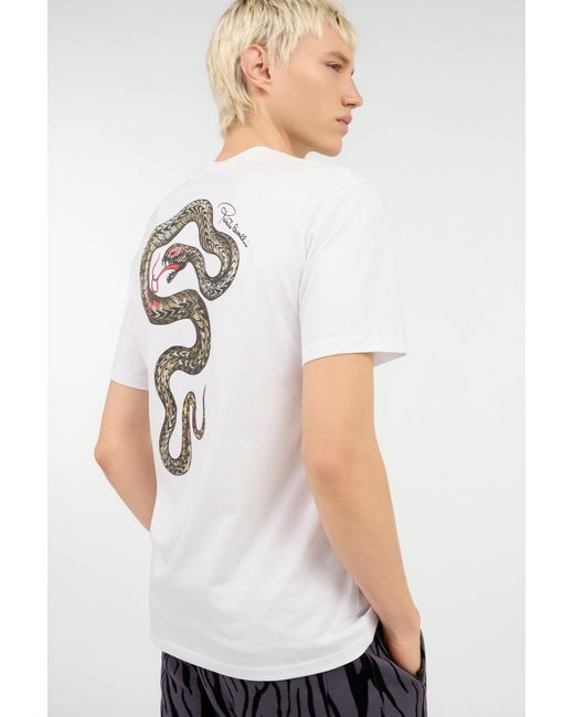Roberto Cavalli White T-Shirt With Snake Print for men