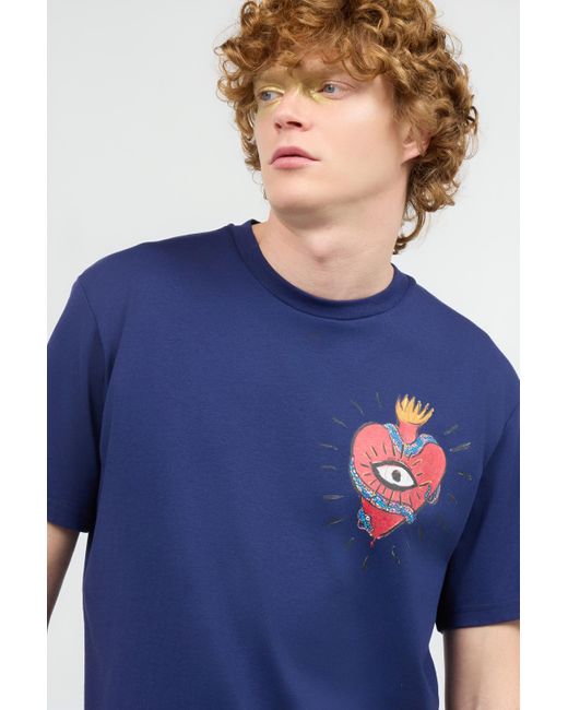 Roberto Cavalli Blue T-Shirt With Heart And Snake for men