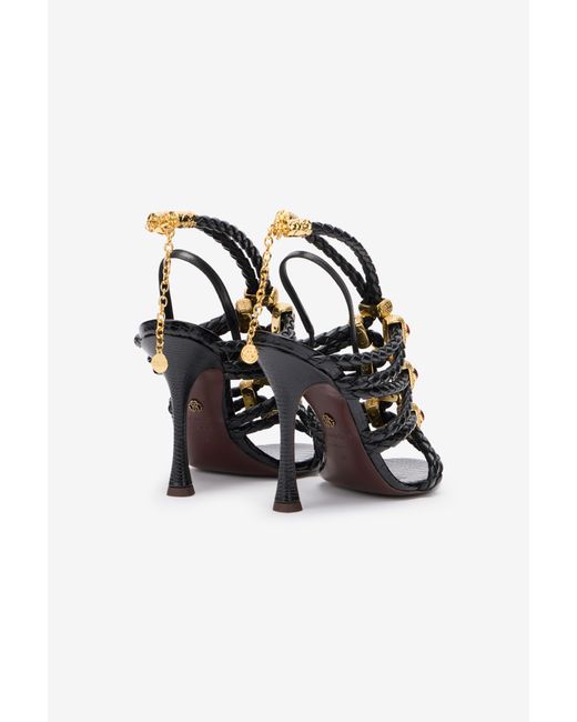 Roberto Cavalli Black Braided Jewelled Cage Sandal