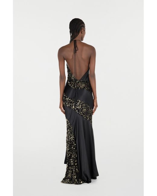 Roberto Cavalli White Long See-Through Dress With Leopard Print Pattern