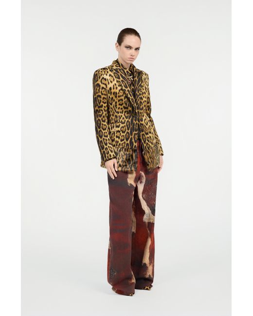 Roberto Cavalli Brown Single-Breasted Blazer With Jaguar Skin Print