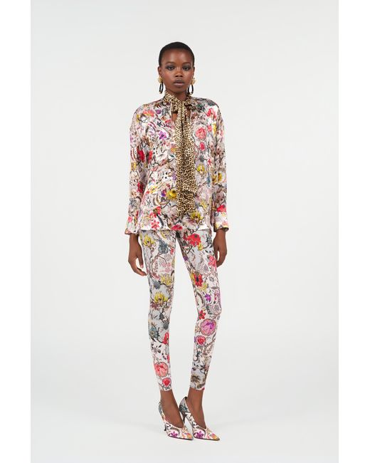 Roberto Cavalli White Florentine Flowers Print Leggings