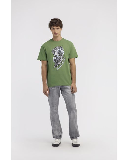 Roberto Cavalli T-Shirt With Horse Logo And Print in Green für Herren