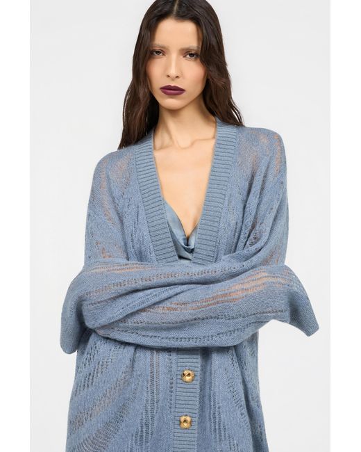 Roberto Cavalli Blue Knit Cardigan With Zebra Motif