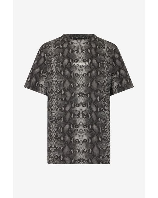 Camiseta Estampado Python Roberto Cavalli de hombre de color Black