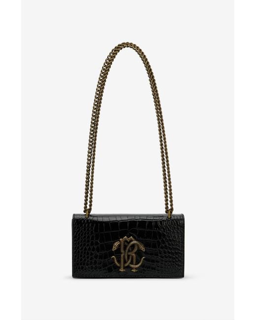 Roberto Cavalli Black Croc-Effect Bag With Monogram Rc