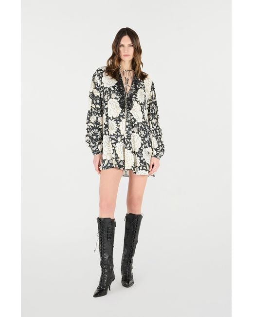 Roberto Cavalli Multicolor Mini Dress With Floral Print And Lace