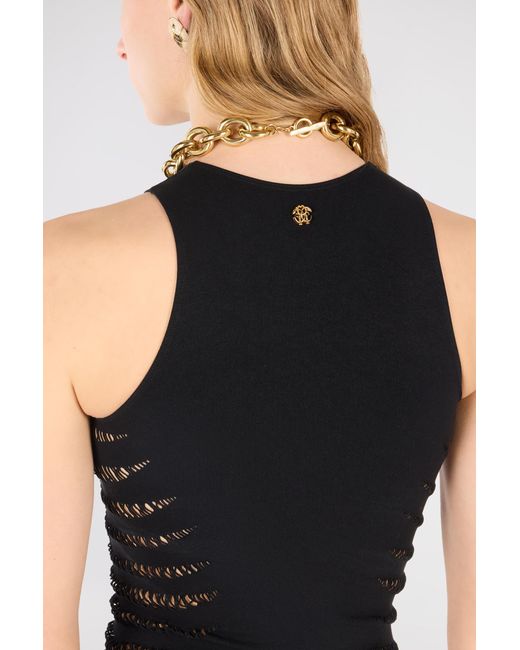 Roberto Cavalli Black Vest Top With Openwork Zebra Pattern