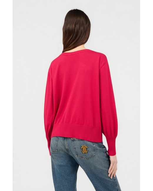 Roberto Cavalli Red Fuchsia Sweater With Crystal Logo