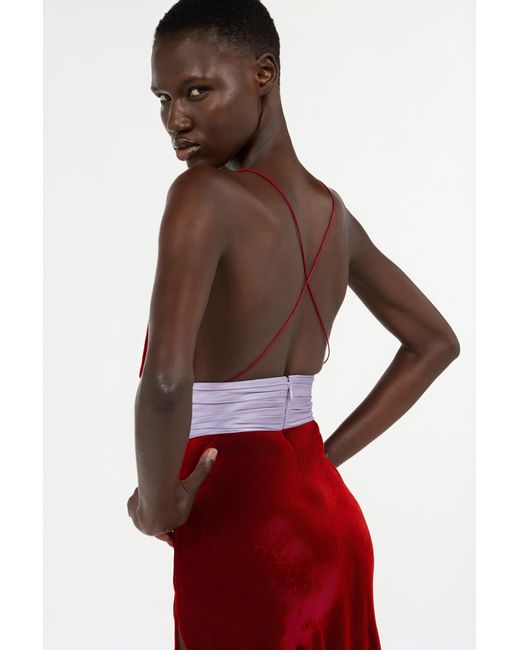 Roberto Cavalli Red Long Dark Dress With Marine Print