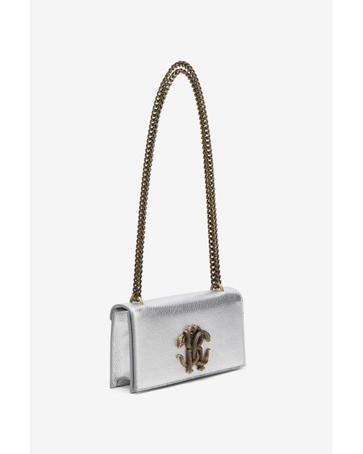 Roberto Cavalli White Bag With Mirror Snake Monogram
