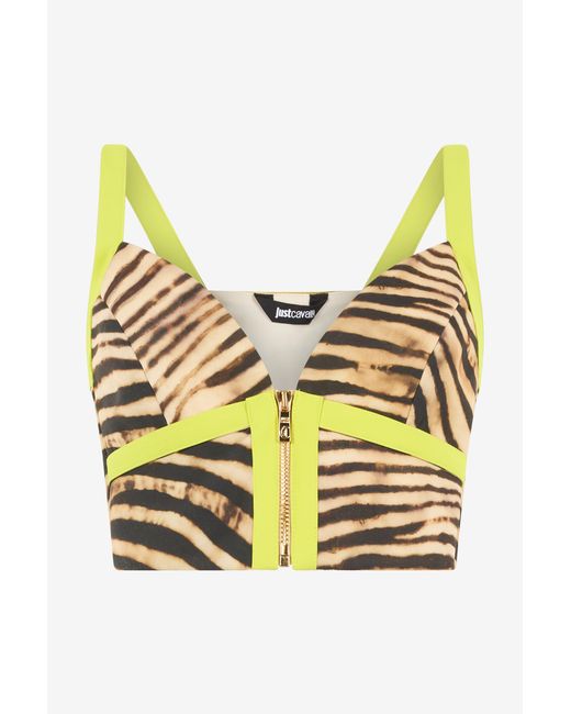 Roberto Cavalli Yellow Crop Top With Tiger Skin Print