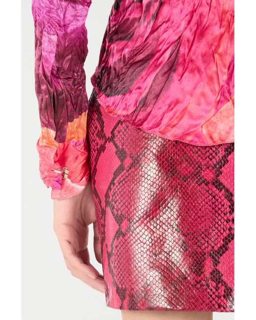Roberto Cavalli Pink Shirt With Bejeweled Buttons And Rose Print