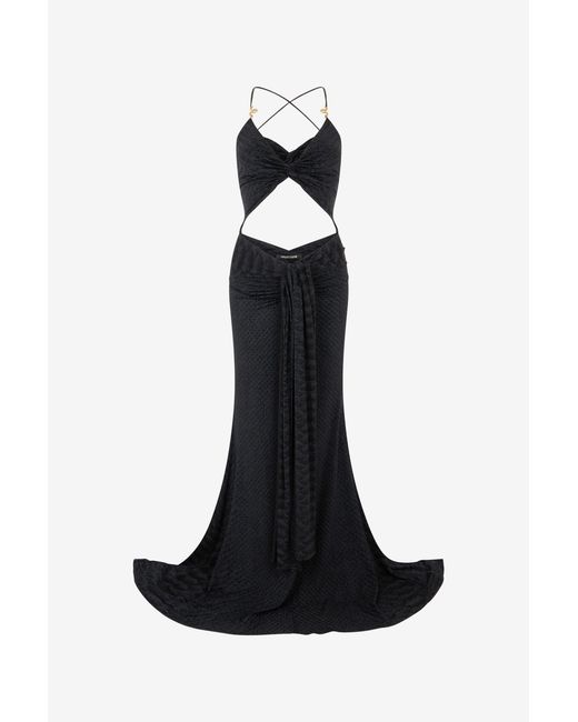 Roberto Cavalli Black Serpentine Print Maxi Dress