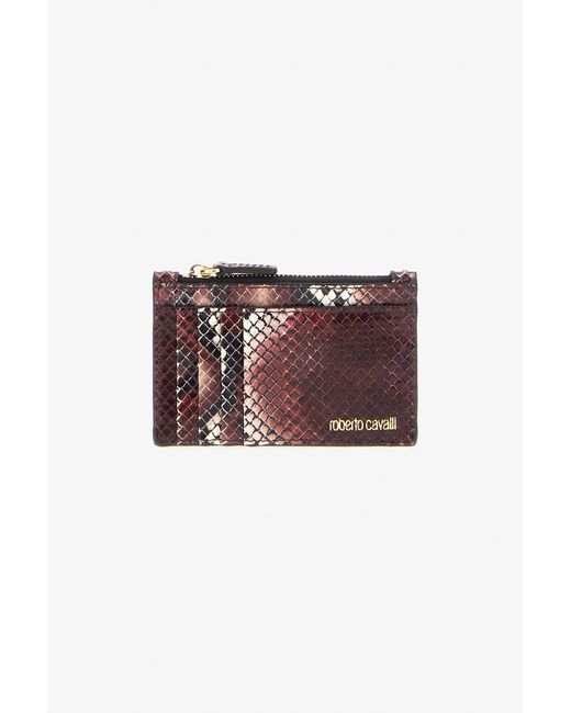 Roberto Cavalli Multicolor Logo-Print Leather Card Holder