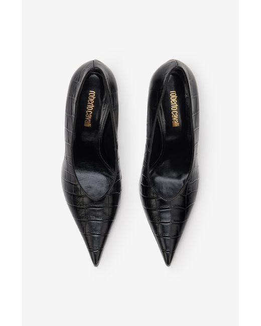 Roberto Cavalli Black Croc-Embossed Pump With Monogram Rc