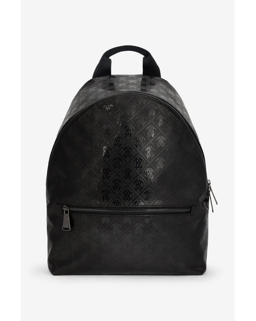 Roberto Cavalli Black Backpack With All-Over Mirror Snake Monogram for men