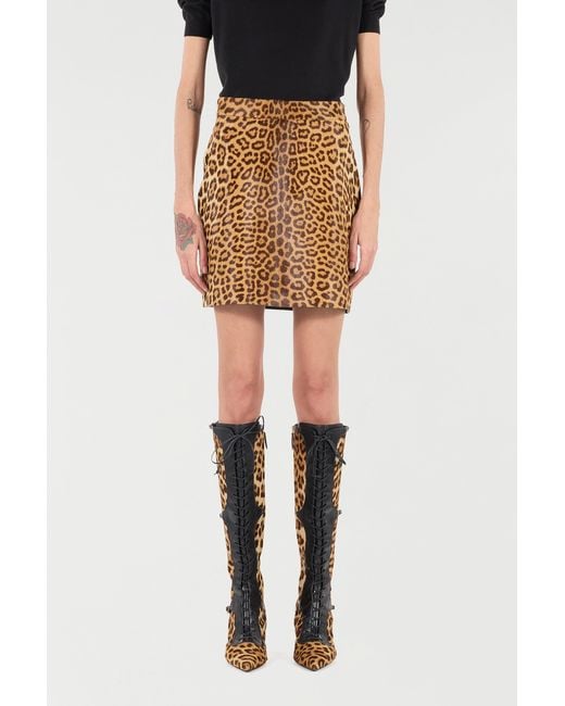 Roberto Cavalli Natural Leather Miniskirt With Leopard Skin Print