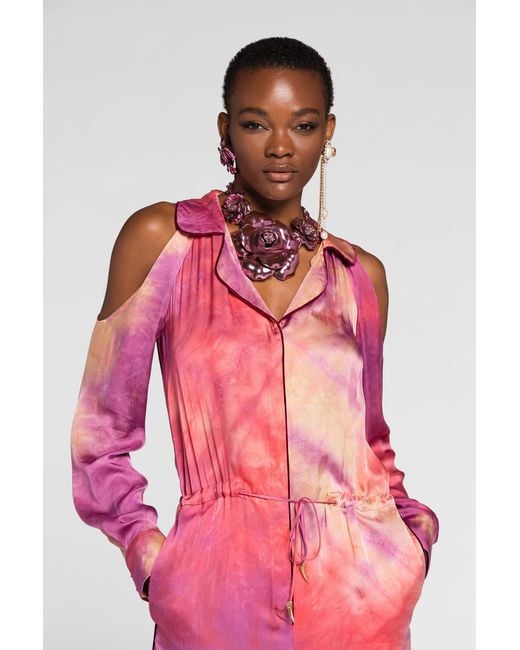 Roberto Cavalli Pink Tie-Dye Drawstring Jumpsuit