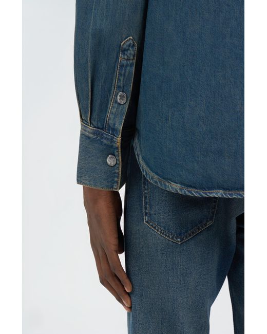 Roberto Cavalli Blue Denim Shirt With Monogram Rc for men