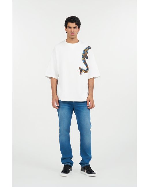 Roberto Cavalli White Oversized T-Shirt With Snake Print for men