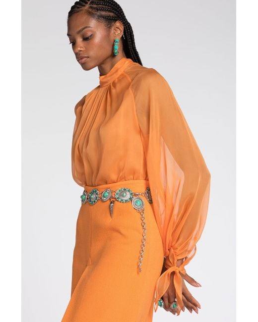 Roberto Cavalli Orange Semi-Sheer Silk Blouse