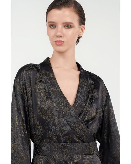 Roberto Cavalli Black Ornamental Silk Kimono Dress