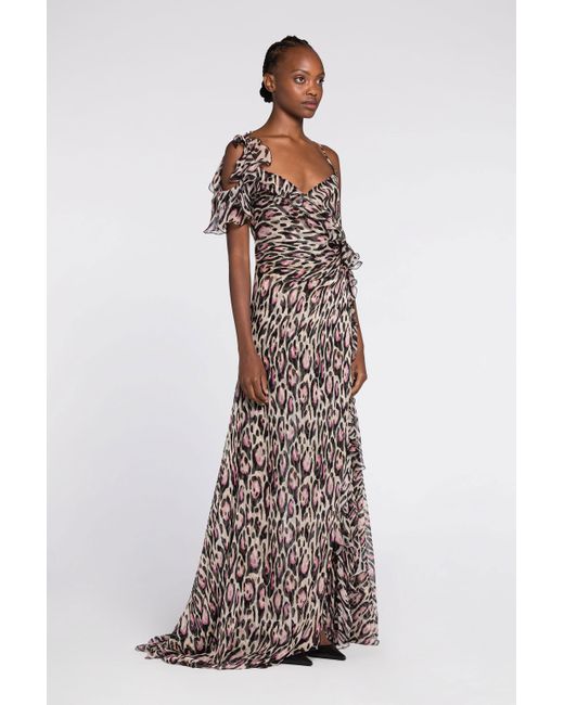 Roberto Cavalli Multicolor Leopard-Print Sweetheart-Neck Gown