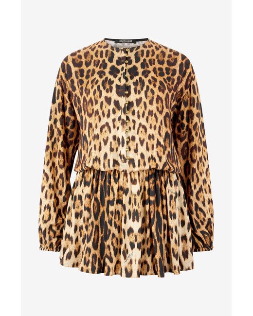 Roberto Cavalli Brown Short Dress With Jaguar Skin Print