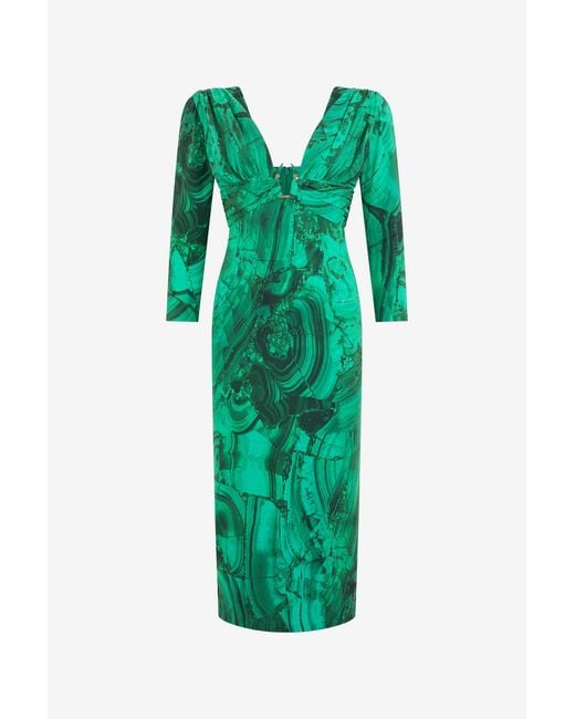 Roberto Cavalli Green Malachite Print Midi Dress
