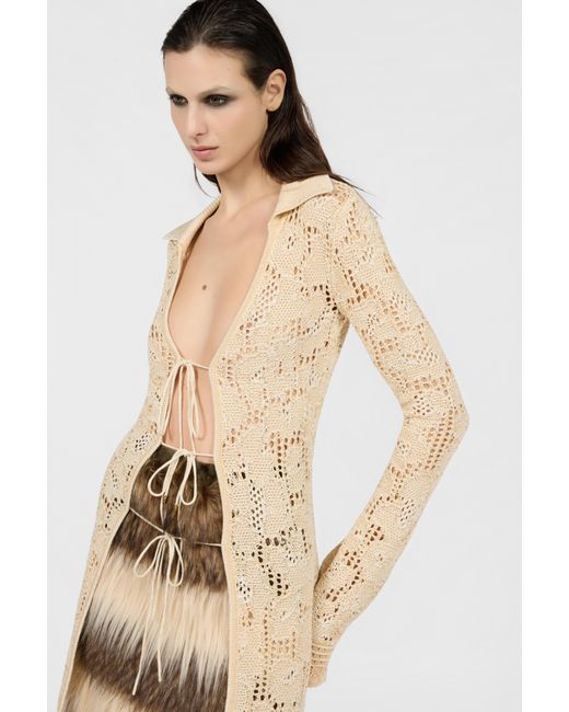 Roberto Cavalli Natural Jaguar Crochet Cardigan