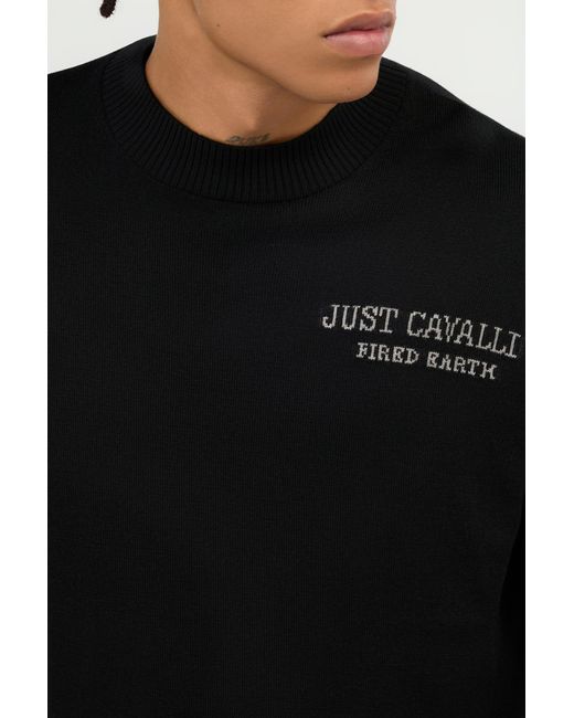 Roberto Cavalli Black Sweater With Deer Motif for men