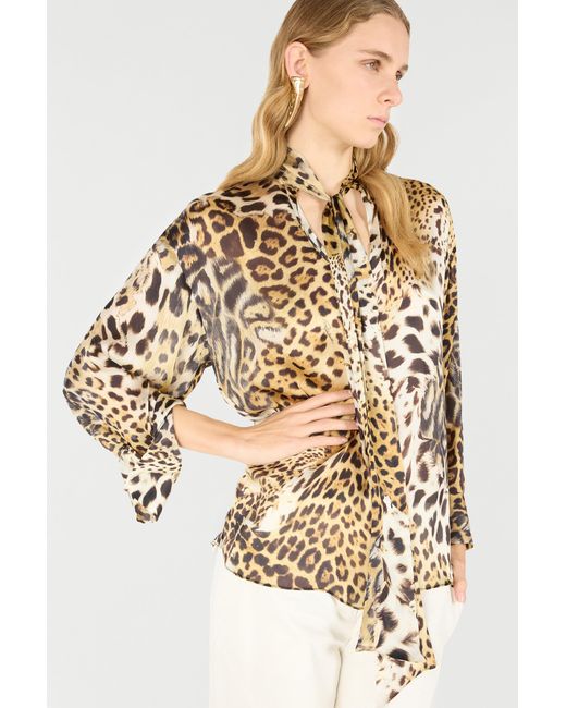 Roberto Cavalli Natural Shirt With Jaguar Skin Print
