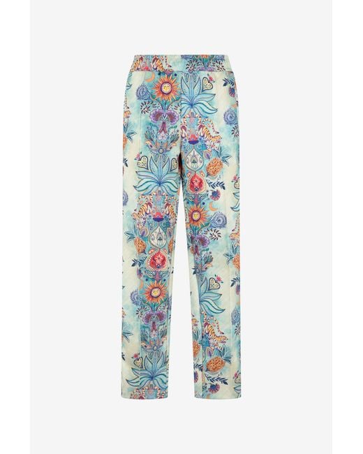 Roberto Cavalli Blue Tropical Garden Print Trousers for men