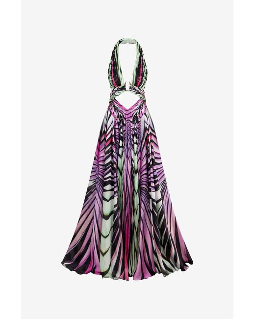 Roberto Cavalli White Ray Of Paradise Print Silk Maxi Dress