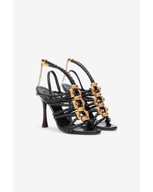 Roberto Cavalli Black Braided Jewelled Cage Sandal