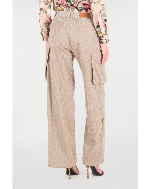 Roberto Cavalli Natural Cargo Pants With All-Over Jaguar Skin Pattern