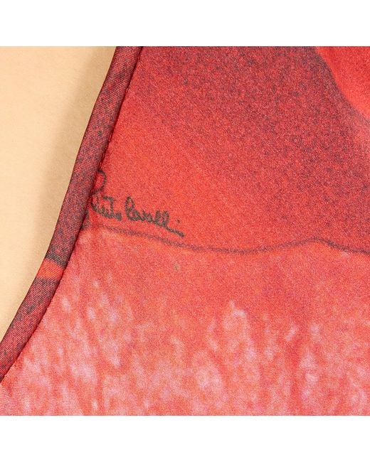 Roberto Cavalli Red Long Dress With Rose Print And Bejeweled Tiger