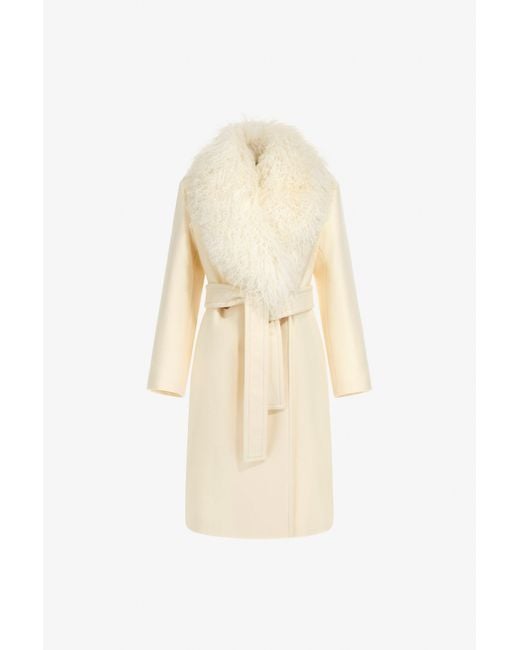 Roberto Cavalli Natural Shearling-Trimmed Coat