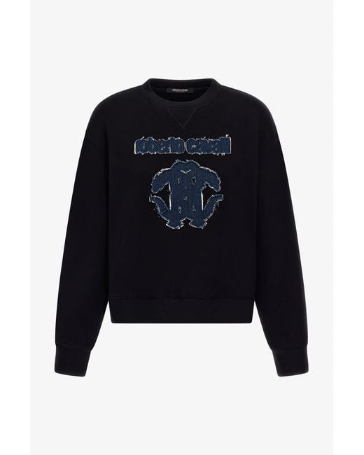 Roberto Cavalli Blue Logo Embroidered Sweatshirt