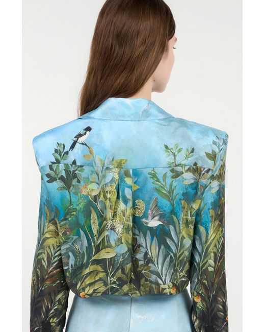 Roberto Cavalli Green Eden Print Silk Shirt