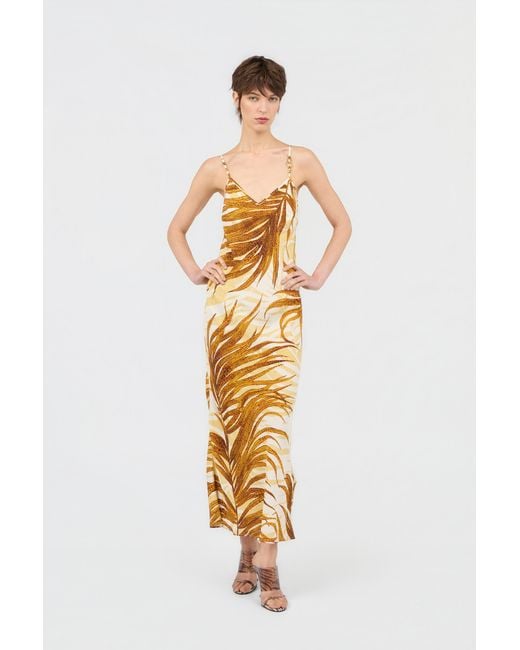 Roberto Cavalli Metallic Golden Palm Print Dress