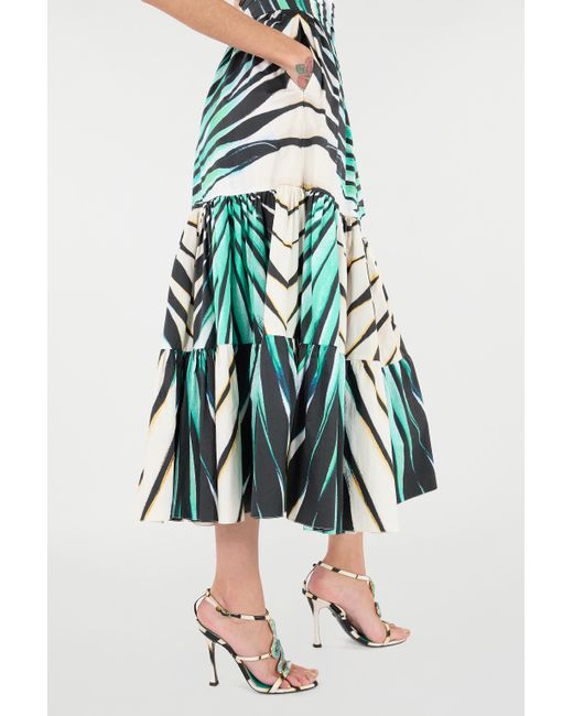 Roberto Cavalli Green Ray Of Sea Print Cotton Midi Skirt
