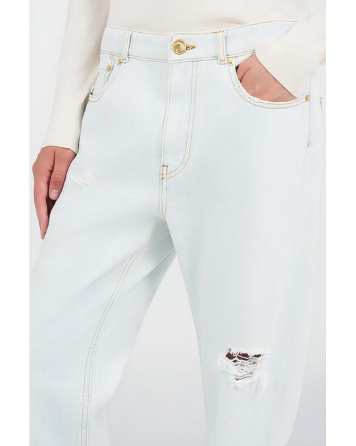 Roberto Cavalli White Light-Wash Denim Jeans With Distressed Details