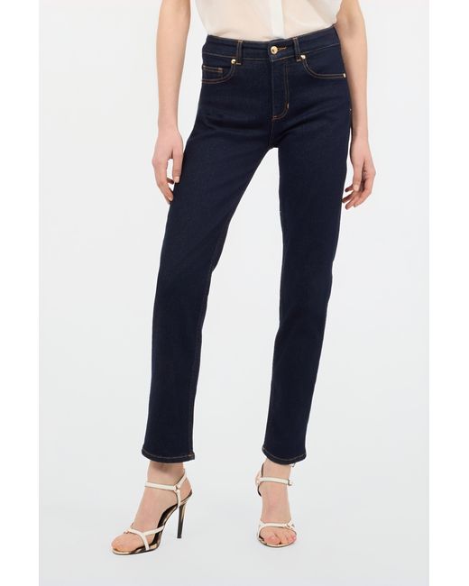 Roberto Cavalli Blue Straight-Leg Jeans With Embroidered Logo