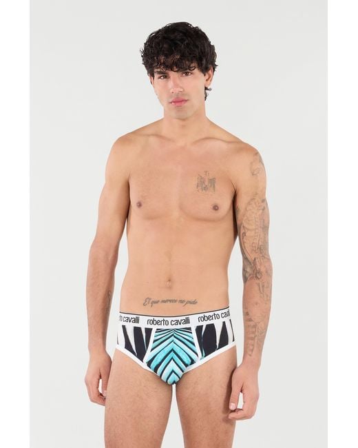 Roberto Cavalli Blue Briefs With Ray Of Sea Print for men